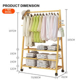 NNEDSZ Rail Bamboo Clothes Rack Garment Hanging Stand 3 Tier Storage Shelves Closet 80cm Panel