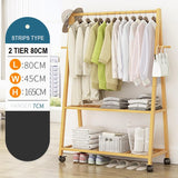 NNEDSZ Rail Bamboo Clothes Rack Garment Hanging Stand 3 Tier Storage Shelves Closet 80cm Panel