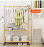 NNEDSZ Rail Bamboo Clothes Rack Garment Hanging Stand 3 Tier Storage Shelves Closet 80cm Panel