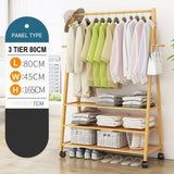 NNEDSZ Rail Bamboo Clothes Rack Garment Hanging Stand 3 Tier Storage Shelves Closet 80cm Panel