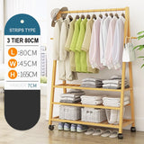 NNEDSZ Rail Bamboo Clothes Rack Garment Hanging Stand 3 Tier Storage Shelves Closet 80cm Panel
