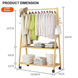 NNEDSZ Rail Bamboo Clothes Rack Garment Hanging Stand 3 Tier Storage Shelves Closet 80cm Panel