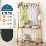 NNEDSZ Rail Bamboo Clothes Rack Garment Hanging Stand 3 Tier Storage Shelves Closet 80cm Panel