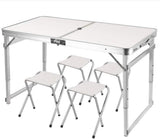NNEDSZ Folding Camping Table Aluminium Portable Picnic Outdoor BBQ Desk 4 Cloth Stool