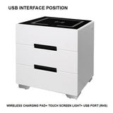 NNEDSZ Smart Bedside Tables Side 3 Drawers Wireless Charging Nightstand LED Light USB Right Hand Connection