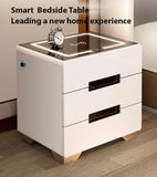 NNEDSZ Smart Bedside Tables Side 3 Drawers Wireless Charging Nightstand LED Light USB Right Hand Connection