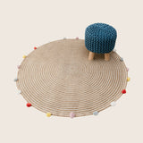 NNEDSZ Kids Hand Knitted Cotton Foot Rest Sitting Stool Ottoman (Blue)