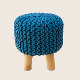 NNEDSZ Kids Hand Knitted Cotton Foot Rest Sitting Stool Ottoman (Blue)