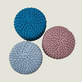 NNEDSZ Kids Hand Knitted Cotton Foot Rest Sitting Stool Ottoman (Rose Pink)