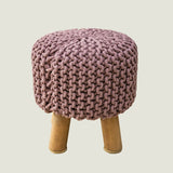 NNEDSZ Kids Hand Knitted Cotton Foot Rest Sitting Stool Ottoman (Rose Pink)