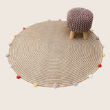 NNEDSZ Kids Hand Knitted Cotton Foot Rest Sitting Stool Ottoman (Rose Pink)