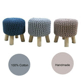 NNEDSZ Kids Hand Knitted Cotton Foot Rest Sitting Stool Ottoman (Rose Pink)