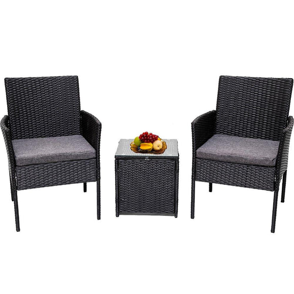 NNEDSZ 3PC Outdoor Table and Chairs Set - Black