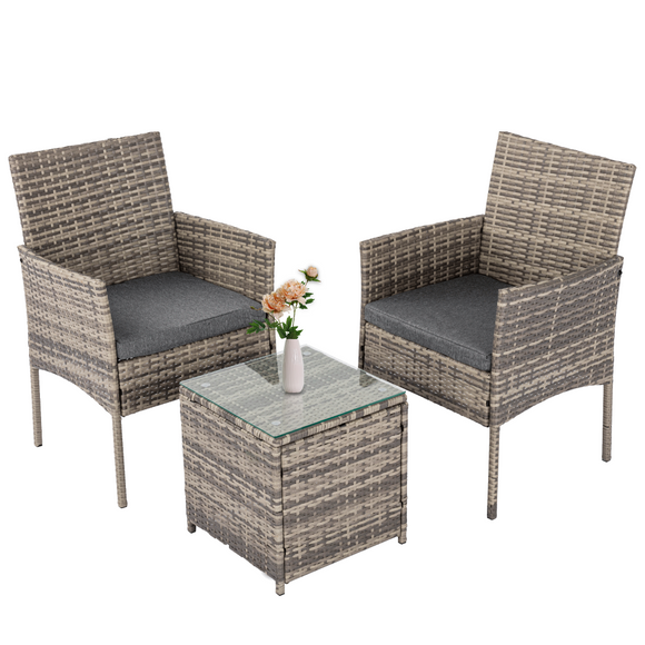 NNEDSZ 2 Seater PE Rattan Outdoor Furniture Chat Set- Mixed Grey
