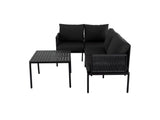 NNEDSZ Eden 4-Seater Outdoor Lounge Set with Coffee Table in Black - Stylish Textile and Rope Design