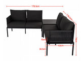 NNEDSZ Eden 4-Seater Outdoor Lounge Set with Coffee Table in Black - Stylish Textile and Rope Design