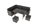 NNEDSZ Ella 8-Seater Modular Outdoor Garden Lounge and Dining Set with Table and Stools in Dark Grey Weave