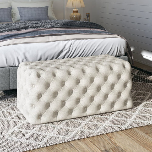 NNEDSZ Elsa Tufted Ottoman Beach Boucle White-Rectangular