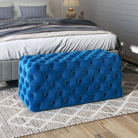NNEDSZ Elsa Navy Blue Velvet Ottoman-Rectangular