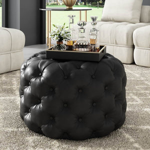 NNEDSZ Contemporary Black Leather-look Ottoman with Button