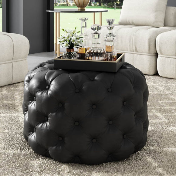 NNEDSZ Contemporary Black Leather-look Ottoman with Button