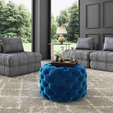 NNEDSZ Round Velvet Ottoman in Navy