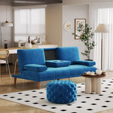NNEDSZ Round Velvet Ottoman in Navy