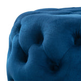 NNEDSZ Round Velvet Ottoman in Navy