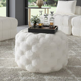NNEDSZ Bouclé White Ottoman-Round
