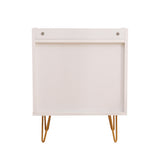 NNEDSZ Winston 3 - Drawer Nightstand Bedside Table with Gold Steel Legs Tray Top White