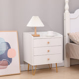 NNEDSZ Winston 3 - Drawer Nightstand Bedside Table with Gold Steel Legs Tray Top White
