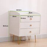 NNEDSZ Winston 3 - Drawer Nightstand Bedside Table with Gold Steel Legs Tray Top White