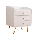 NNEDSZ Winston 3 - Drawer Nightstand Bedside Table with Gold Steel Legs Tray Top White