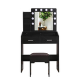 NNEDSZ Diana Vanity Set with Shelves Cushioned Stool and Lighted Mirror- Black