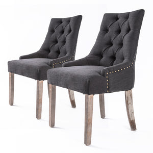 NNEDSZ 2 Set Black (Charcoal) French Provincial Dining Chair Amour Oak Leg