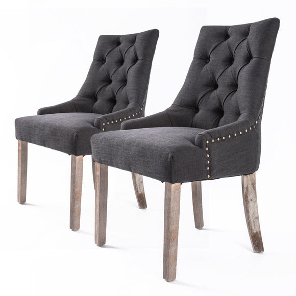 NNEDSZ 2 Set Black (Charcoal) French Provincial Dining Chair Amour Oak Leg
