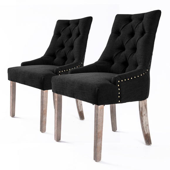 NNEDSZ 2 Set Dark Black French Provincial Dining Chair Amour Oak Leg