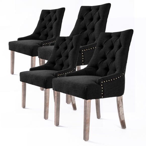NNEDSZ 4 Set Dark Black French Provincial Dining Chair Amour Oak Leg