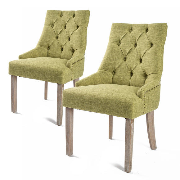 NNEDSZ 2 Set Green French Provincial Dining Chair Amour Oak Leg