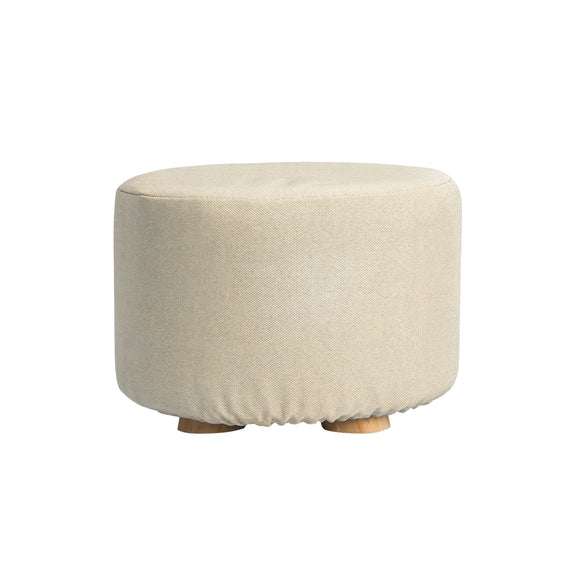 NNEDSZ Beige Fabric Ottoman Round Wooden Leg Foot Stool