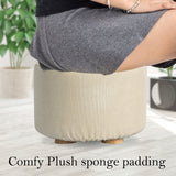 NNEDSZ Beige Fabric Ottoman Round Wooden Leg Foot Stool