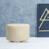 NNEDSZ Beige Fabric Ottoman Round Wooden Leg Foot Stool