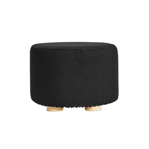 NNEDSZ Black Fabric Ottoman Round Wooden Leg Foot Stool