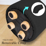 NNEDSZ Black Fabric Ottoman Round Wooden Leg Foot Stool