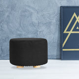 NNEDSZ Black Fabric Ottoman Round Wooden Leg Foot Stool