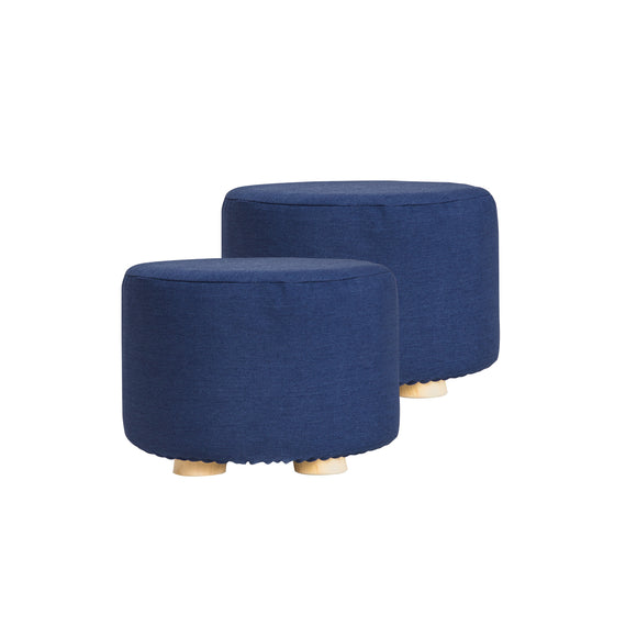 NNEDSZ 2 Set Dark Blue Fabric Ottoman Round Wooden Leg Foot Stool