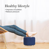 NNEDSZ 2 Set Dark Blue Fabric Ottoman Round Wooden Leg Foot Stool