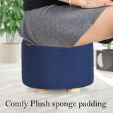 NNEDSZ 2 Set Dark Blue Fabric Ottoman Round Wooden Leg Foot Stool