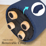 NNEDSZ 2 Set Dark Blue Fabric Ottoman Round Wooden Leg Foot Stool