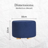 NNEDSZ 2 Set Dark Blue Fabric Ottoman Round Wooden Leg Foot Stool
